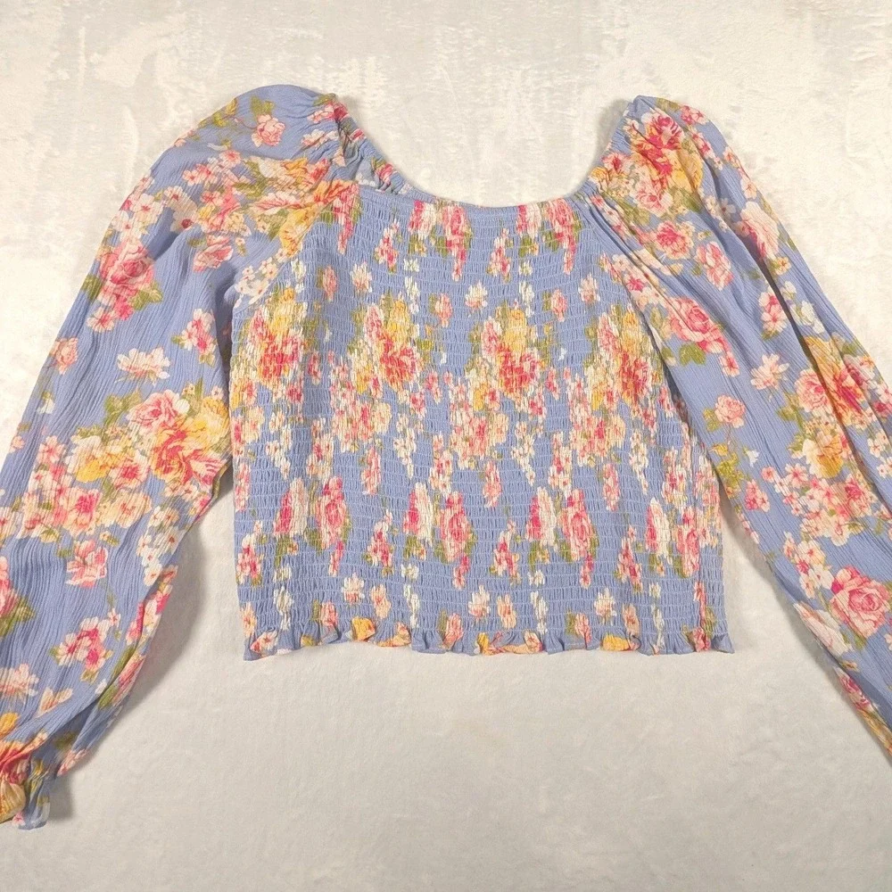 C & V Girls Floral Smocked Peasant Tops Lot of 3 Pink Blue Cream Boho Size XL - Picture 7 of 16